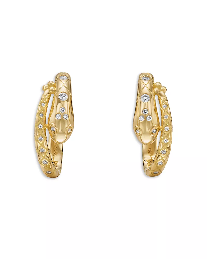 Temple. St. Clair 18K Yellow Gold Fj Diamond Delphi Serpent Small Hoop Earrings