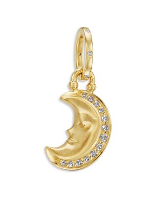 18K Yellow Gold FJ Blue Sapphire & Diamond Crescent Moon Pendant
