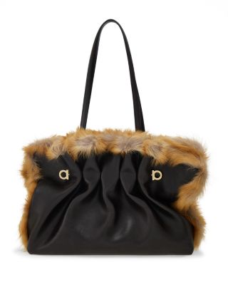 Pierced Leather & Shearling Shoulder Bag