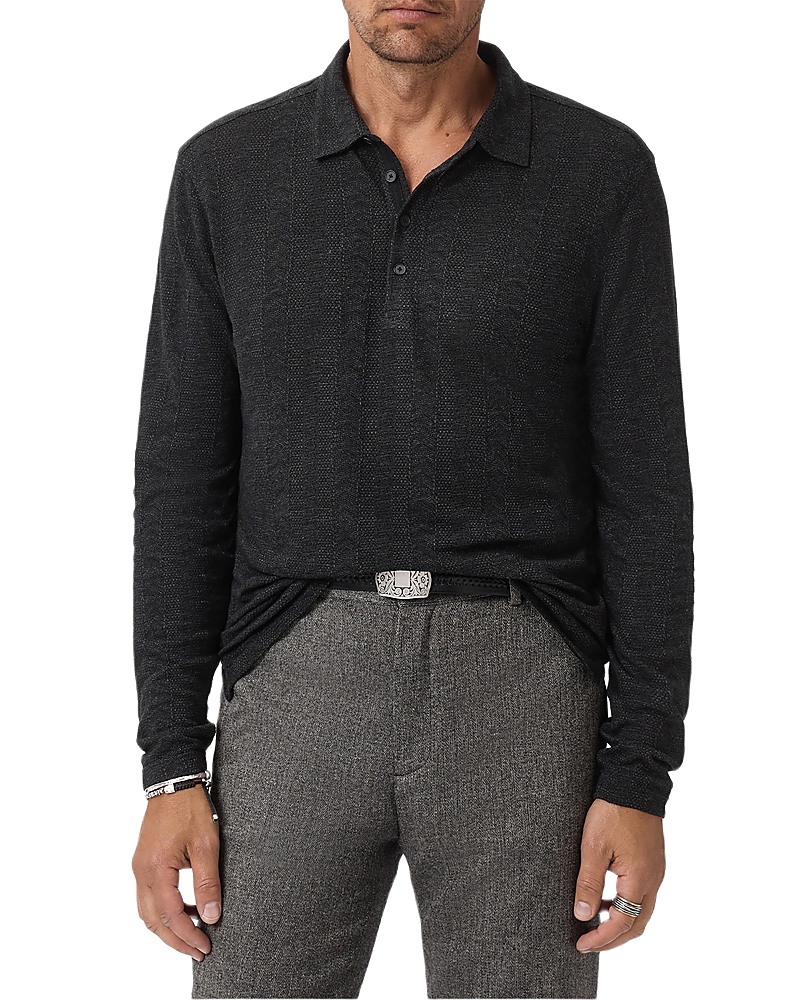 John Varvatos Jalen Three Color Marl Jacquard Long Sleeve Polo In Black