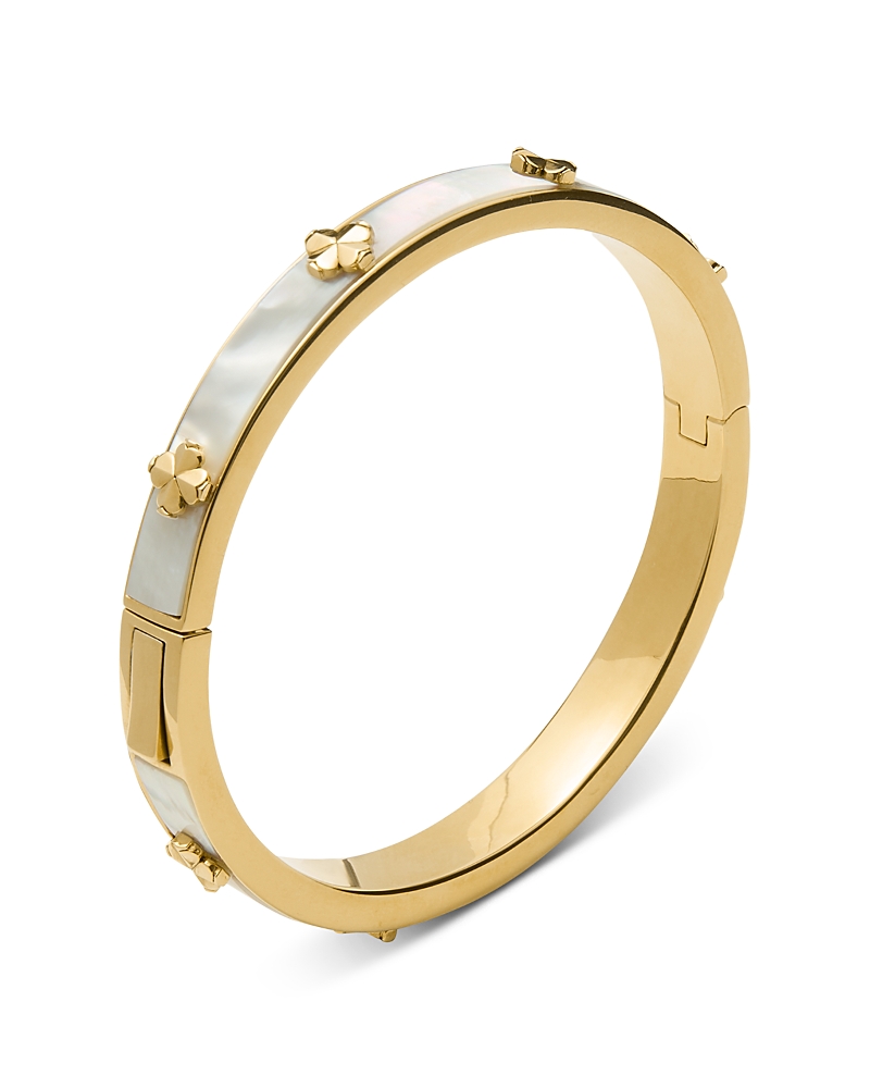 Kate Spade New York Spade Flower Mother Of Pearl Hinge Bangle Bracelet In Gold