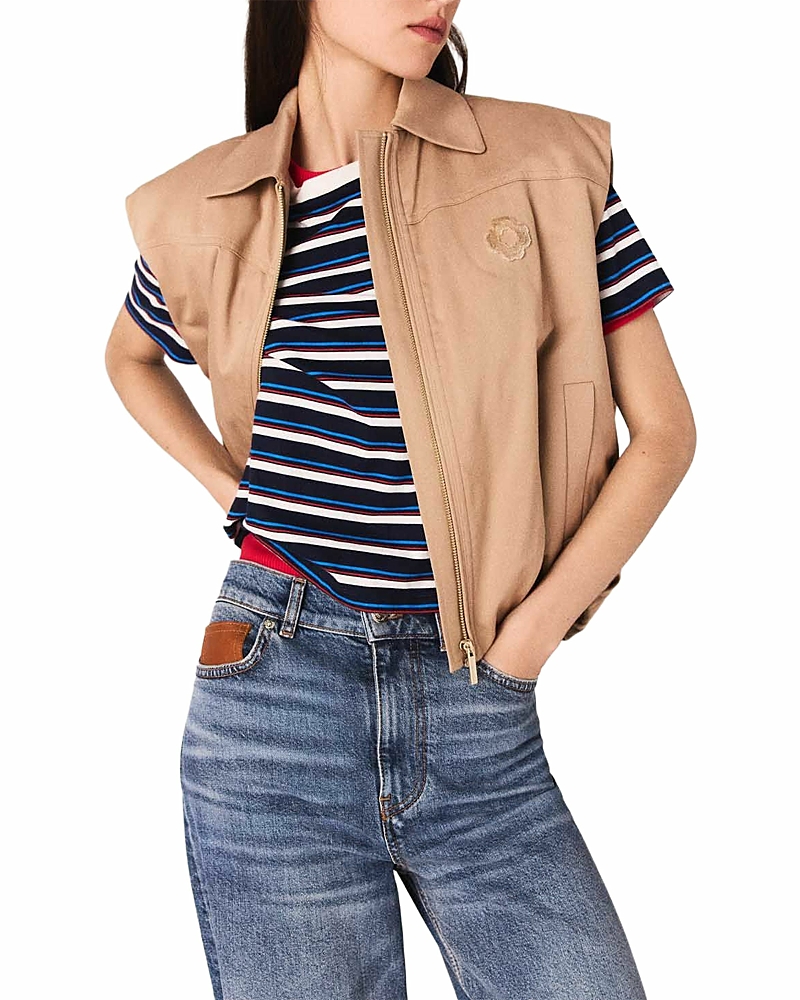 Maje Bardo Sleeveless Jacket In Brown