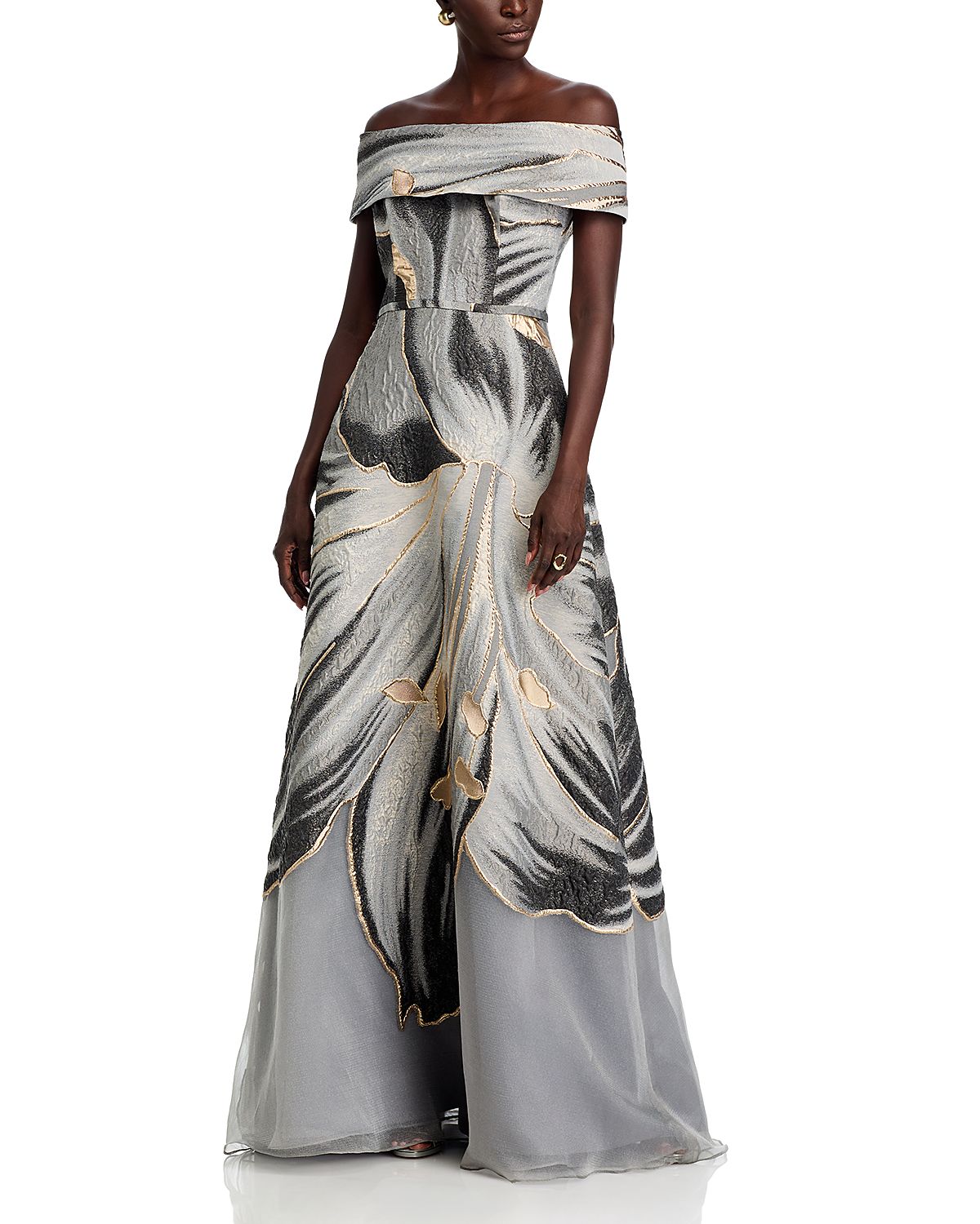 Teri Jon by Rickie Freeman Jacquard Off The Shoulder Gown