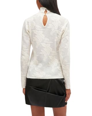 Sheer Flower Jacquard Turtleneck Top