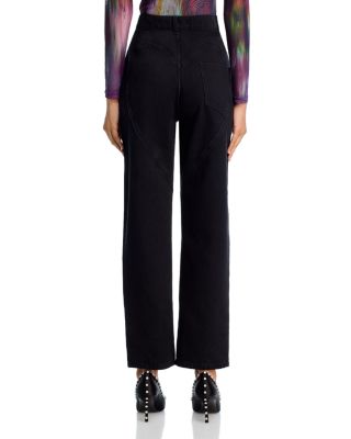 Crystal Heart High Rise Straight Leg Jeans in Black