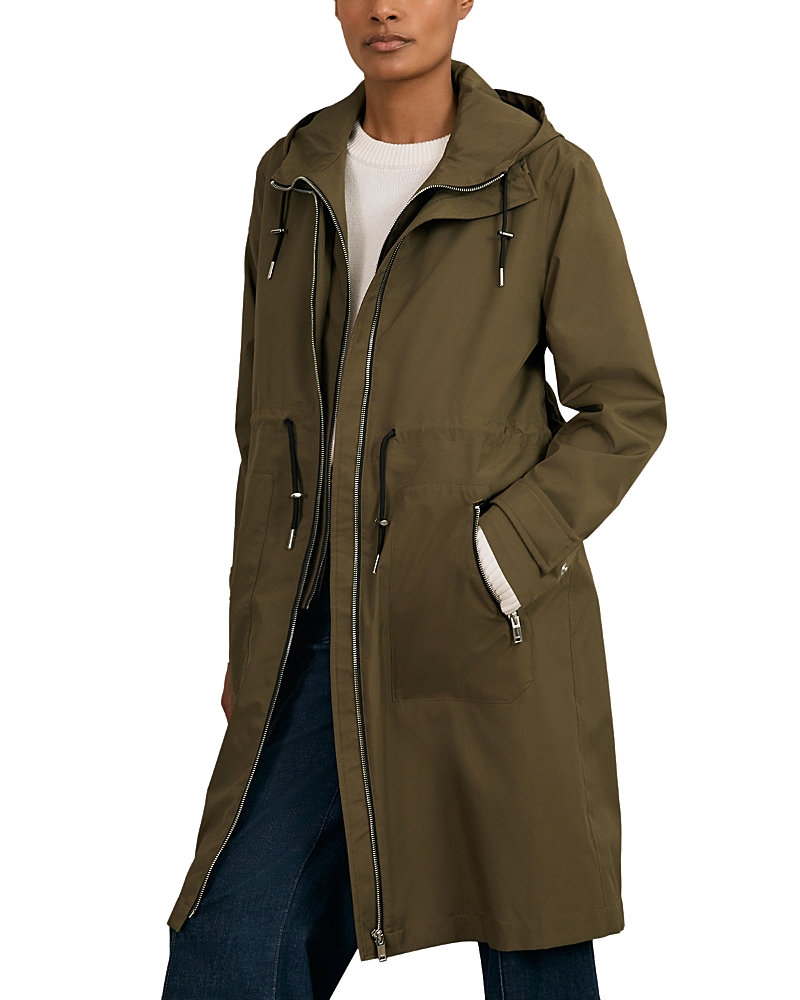Reiss Womens Khaki Alizeh Detachable-hood Woven Parka In Green