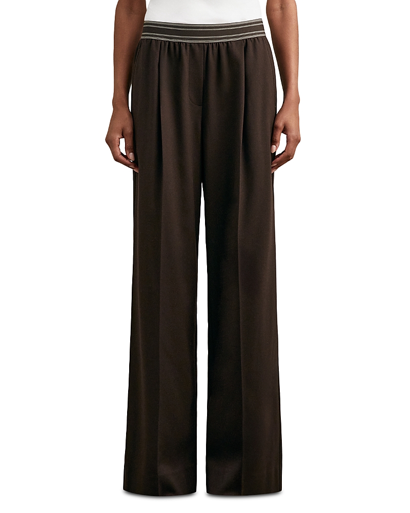 Reiss Chocolate Brown Wide-leg Contrast-waistband Trousers In Brown