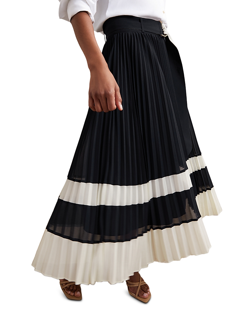 Reiss Goldie Pleated Midi Skirt In Black