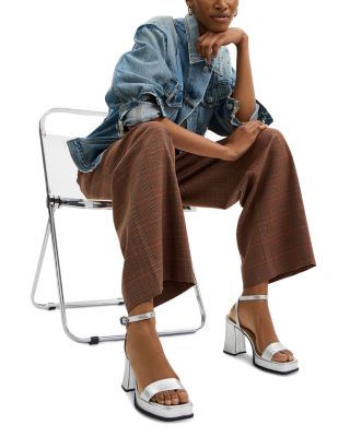 Women's Tea Rose Silver Leather Platform Sandals