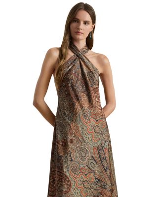 Paisley Charmeuse Halter Cocktail Dress