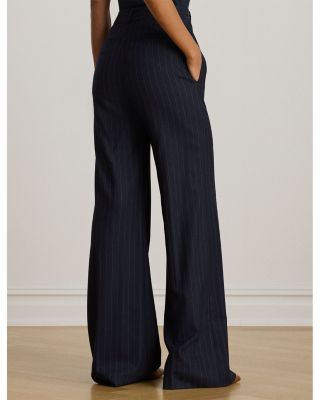 Pinstripe Wool Blend Twill Wide Leg Pant