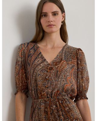 Paisley Belted Crinkle Georgette Dress