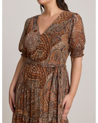Plus Paisley Belted Crinkle Georgette Dress
