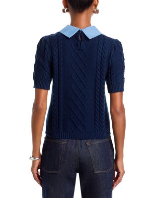 Cable Knit Short Sleeve Twofer Top - Exclusive