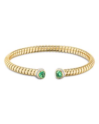 Emerald Cabochon & Diamond Pav&eacute; Cuff Bracelet in 18K Yellow Gold