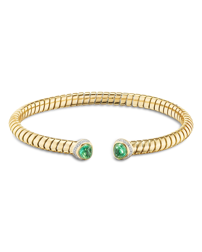 Marina B Emerald Cabochon & Diamond Pave Cuff Bracelet in 18K Yellow Gold
