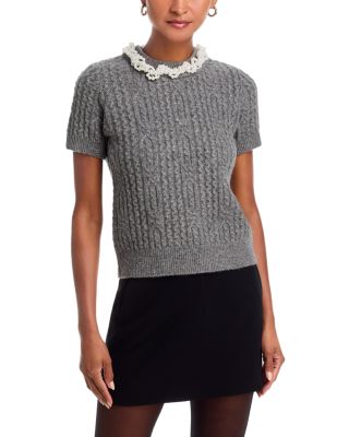 Faux Pearl Embellished Short Sleeve Sweater - Exclusive