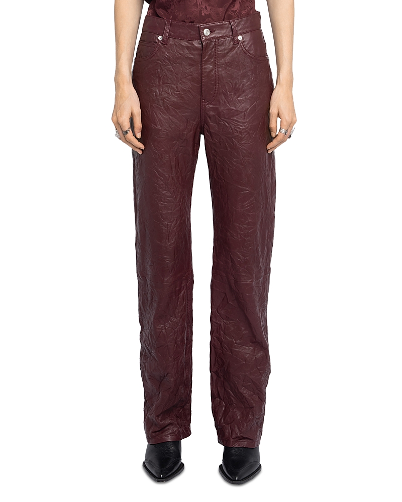 Zadig & Voltaire Evy Crushed Lambskin Leather Pants In Burgundy