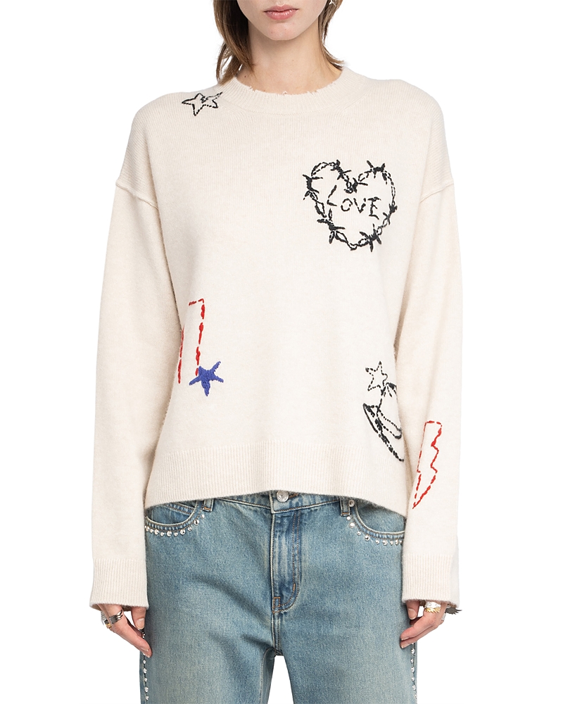 Zadig & Voltaire Markuz Western Cashmere Crewneck Sweater In Neutral