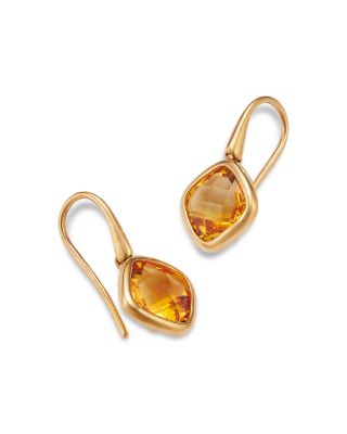 Gemstone Cushion Drop Earrings in 14K Yellow Gold