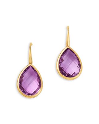 Rose Amethyst Pear Bezel Drop Earrings