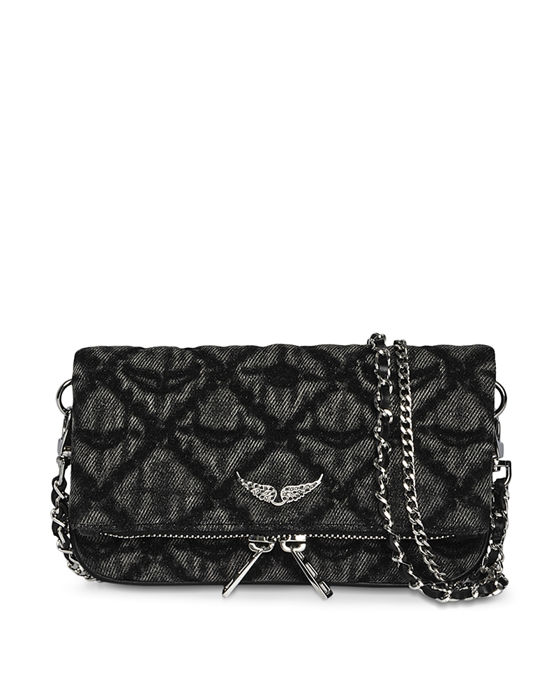 Zadig & Voltaire Rock Nano Denim Monogram Crossbody Bag In Black
