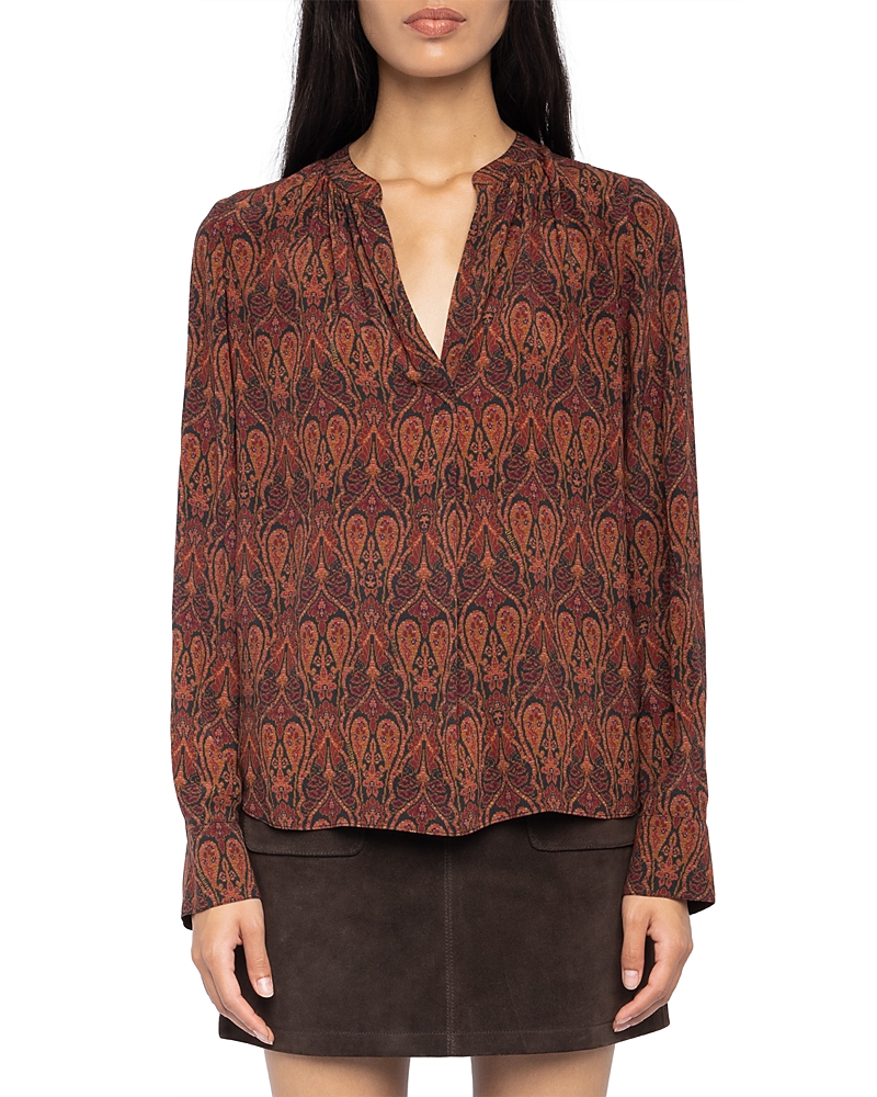 Zadig & Voltaire Tinko Paisley Print Long Sleeve Shirt In Brown