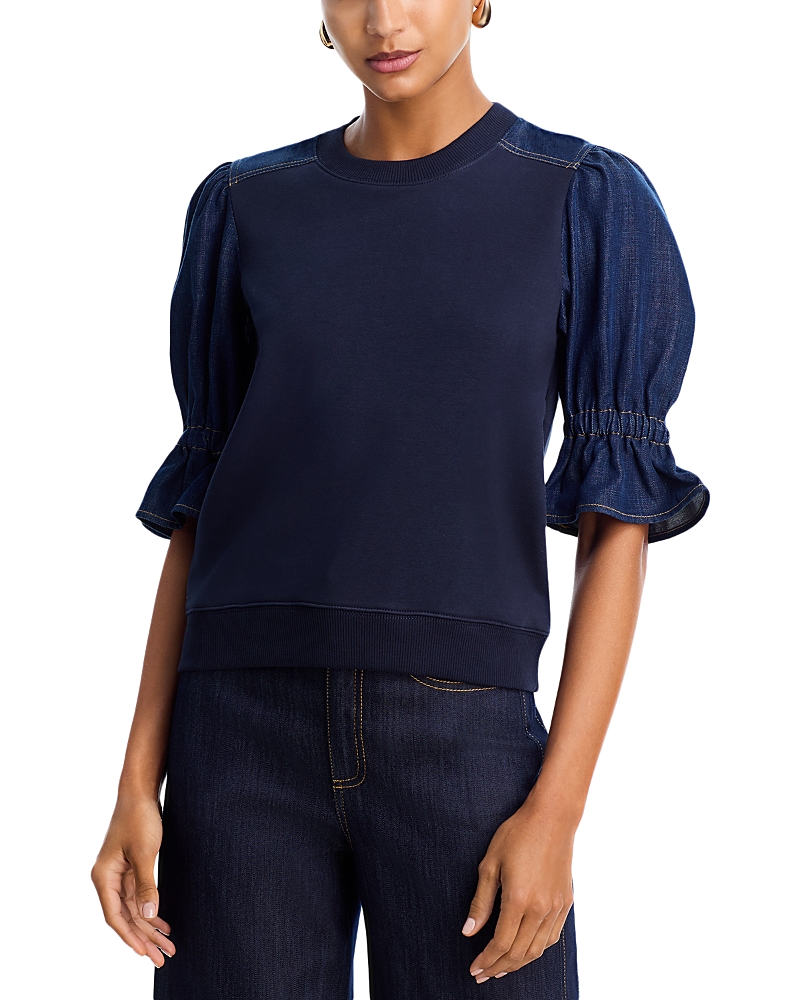 Cinq À Sept Cinq A Sept Blake Mixed Media Top In Blue