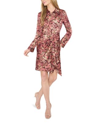 Floral Print Tie Front Shirtdress