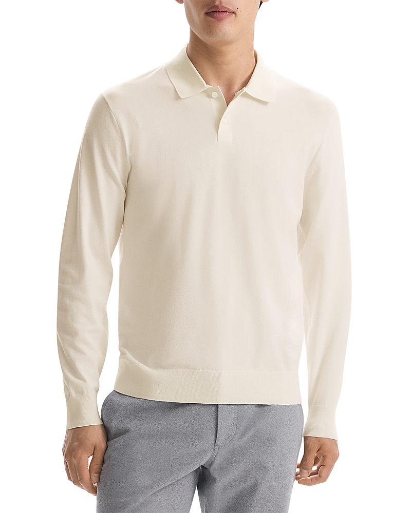 Theory Goris Long Sleeve Polo In Light Bilen Alabaster In White