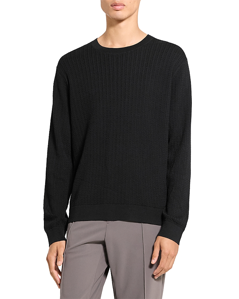 Theory Riland Cable Stitch Cotton Crewneck Sweater In Black