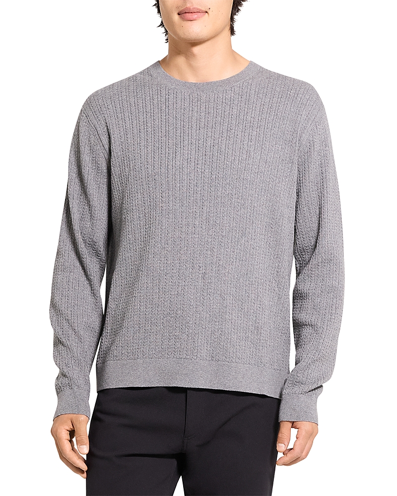Theory Riland Cable Stitch Cotton Crewneck Sweater In Gray