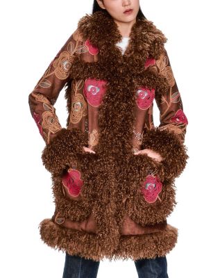 Poiret Faux Fur Trim Coat