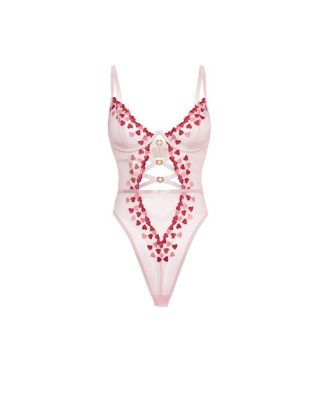 Sweety Sheer Heart Embroidered Teddy Bodysuit