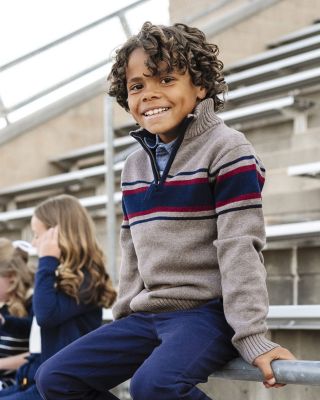 Boys&#39; Organic Long Sleeve Half Zip Sweater with Engineered Stripe - Little Kid, Big Kid