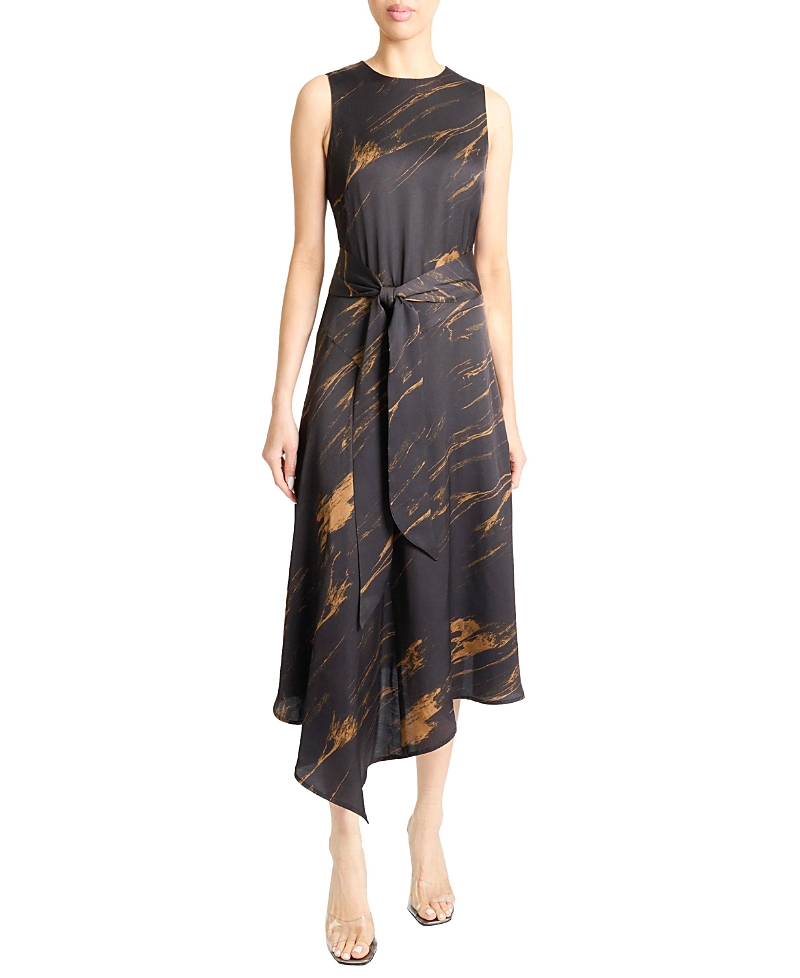 Santorelli Cecilia Sleeveless Midi Dress In Abstract Crepe In Black
