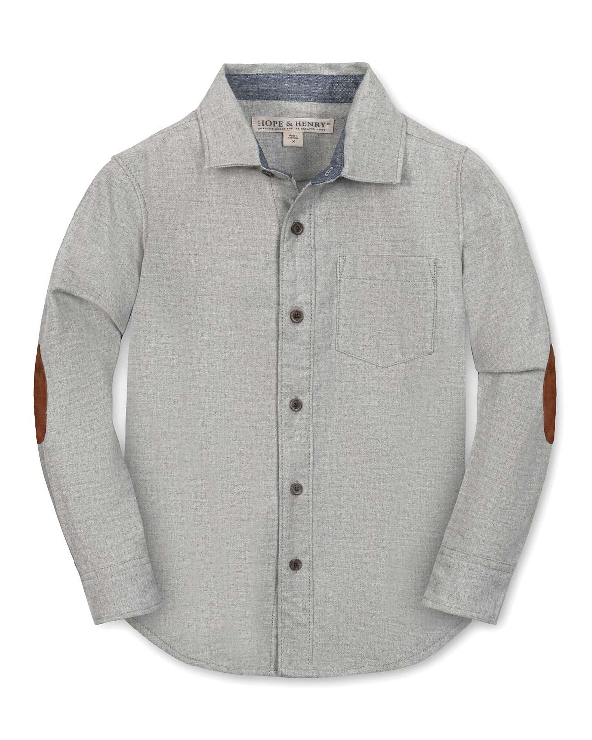 Hope & Henry Boys' Organic Long Sleeve Flannel Button Down Shirt with Elbow Patches - Little Kid, Big Kid