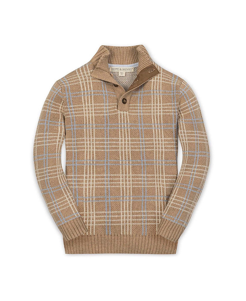 Hope & Henry Kids' Organic Mock Neck Intarsia Sweater In Brown