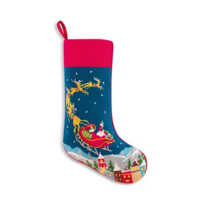 Santa and Reindeers Embroidered Stocking