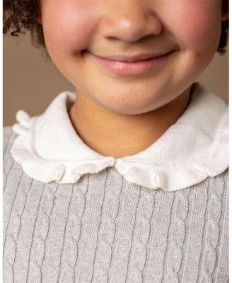 Girls' Organic Long Sleeve Cable Knit Peter Pan Collar Sweater Dress - Baby, Little Kid, Big Kid