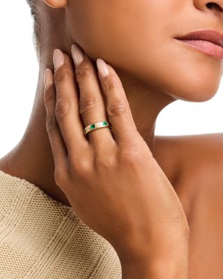 Emerald & Diamond Band in 14K Yellow Gold