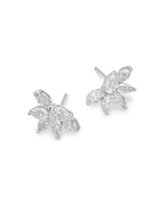 Diamond Pear & Marquis Cluster Stud Earrings in 14K White Gold, 0.61 tcw