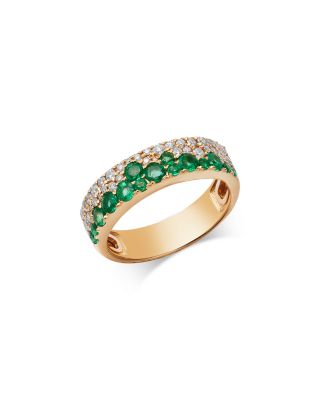 Emerald & Diamond Cluster Band in 14K Yellow Gold