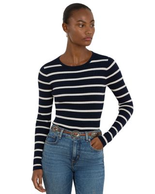 Striped Rib Knit Crewneck Sweater