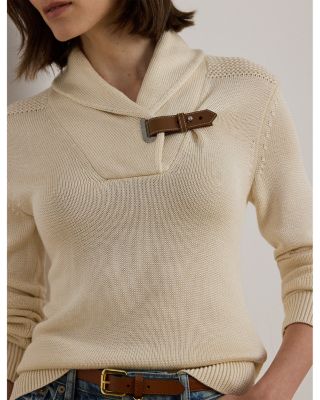 Buckle Trim Cotton Blend Sweater