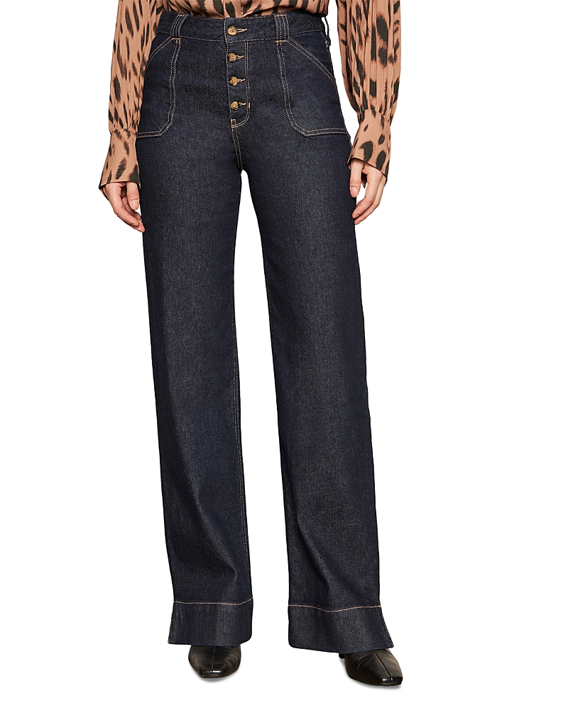 Sanctuary Ekara High Rise Slim Wide Leg Jeans In Indigo Dark Rinse Wash In Blue