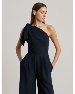Bow Trim Crepe One Shoulder Jumpsuit