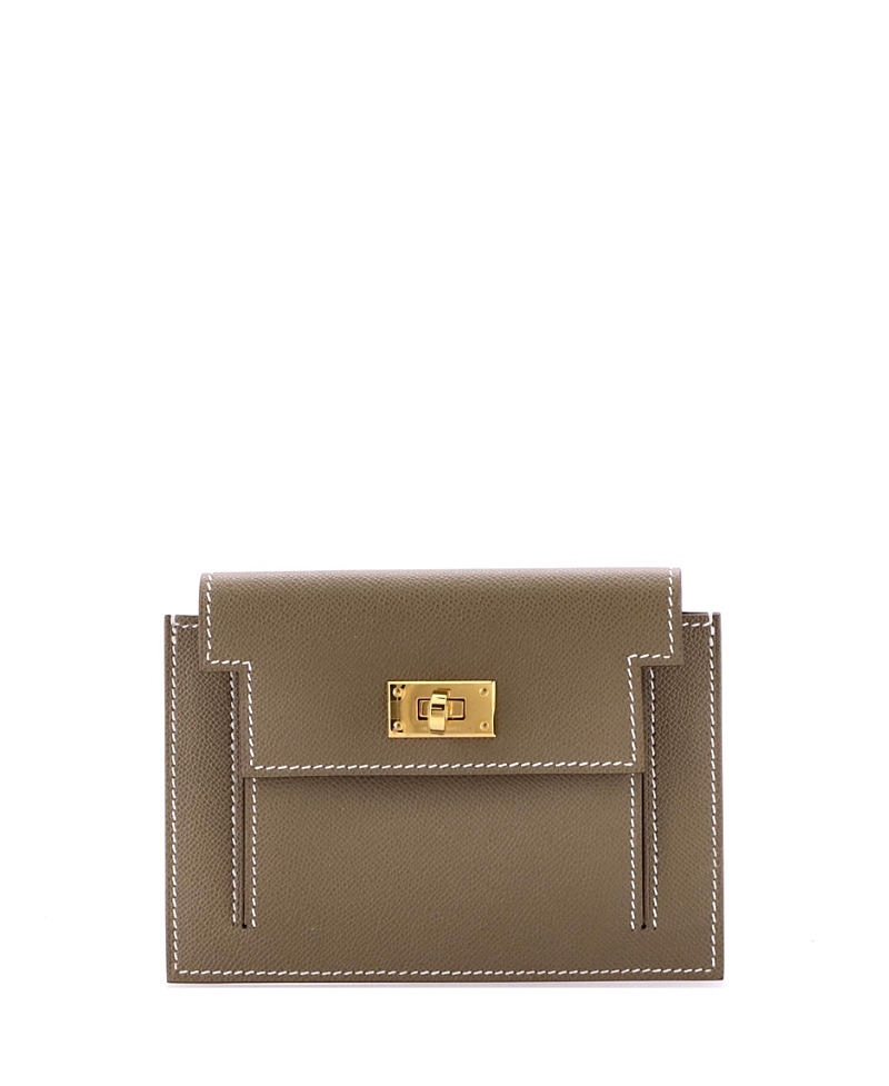 Pre-owned Pre-owned Hermes Hermes Kelly Pocket Compact Wallet Epsom In Gray