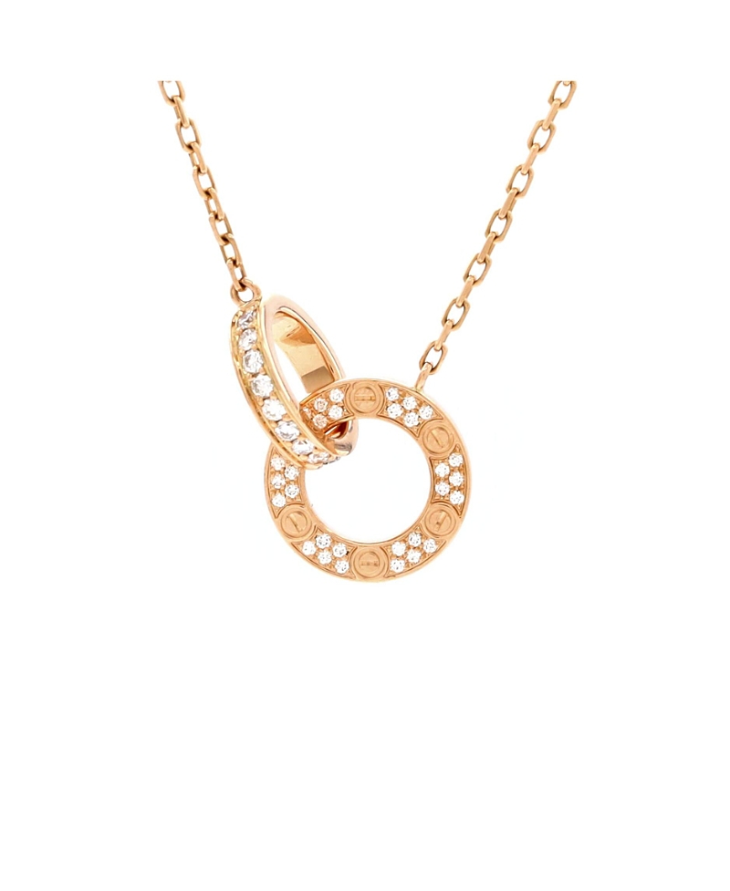 Pre-owned Pre-owned Cartier Cartier Love Interlocking Pave Necklace 18k Rose Gold And Diamonds In Pink