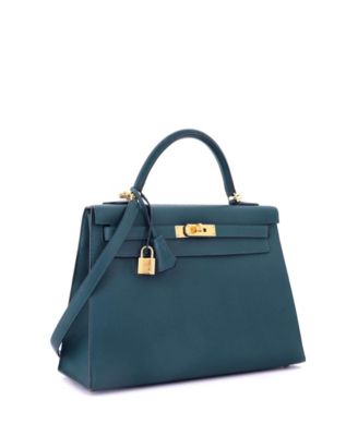 Kelly 32 Handbag Blue Epsom with Gold Hardware